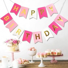 13 Pcs Party Banner, Pink Happy Birthday Sign, Pink