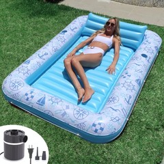 Inflatable Tanning Pool Lounger Float Electric Pump Included 85” x 58” Sun B…