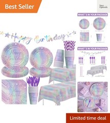 Iridescent Party Decorations Tableware, Ombre Purple Holographic Birthday Par…