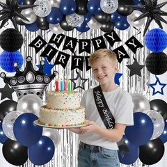 Blue and Black Birthday Decorations for Men Boys Women, 78PCS Blue and Silver…