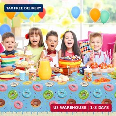 4 Pack Donut Party Tablecloth Sprinkle Donut Theme Party Decorations Blue Ice Cr