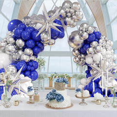 131pcs Royal Blue and Silver Balloon Arch Garland Kit, Royal Blue White Silver C