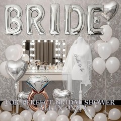 40in Silver BRIDE Balloons, Bridal Veil, Sash & Heart Balloons – Bachelorette De