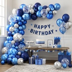 Blue and Silver Balloon Arch Kit, Navy Dark Blue Light Metallic Baby Blue Sil…