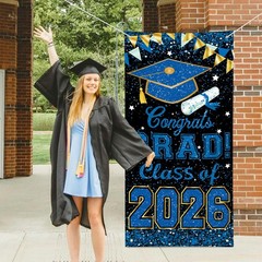 73 x 36 Inch Congrats Grad Class of 2026 Sign Banner Door Cover, Blue