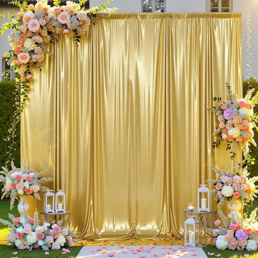 10ftx10ft Thick Gold Glitter Backdrop Curtain Panels for Parties, Wrinkle Sequin