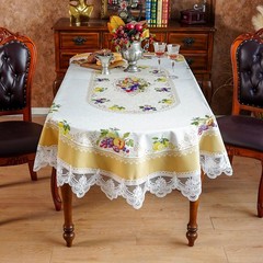 SUTAVIA Lemon Oval Tablecloth with Embroidery Lace Waterproof Table Cloth Elegan