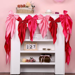 Pink Bow Garland Banner for Fireplace Mantel Decor Satin Ribbon Bow Knot Hanging