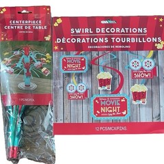 Movie Night Theme Party Decorations Bundle Banner, Swirl & Table Deco, Signs New