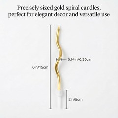 EXPBROZ 12-Count Spiral Birthday Candles, Long Twisty Gold Party Candles