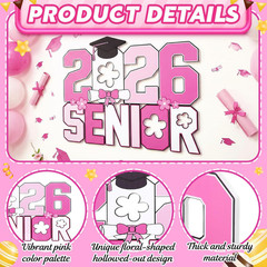 Pink Senior 2026 Decorations for Graduation, Prom, and Photo Booth Props