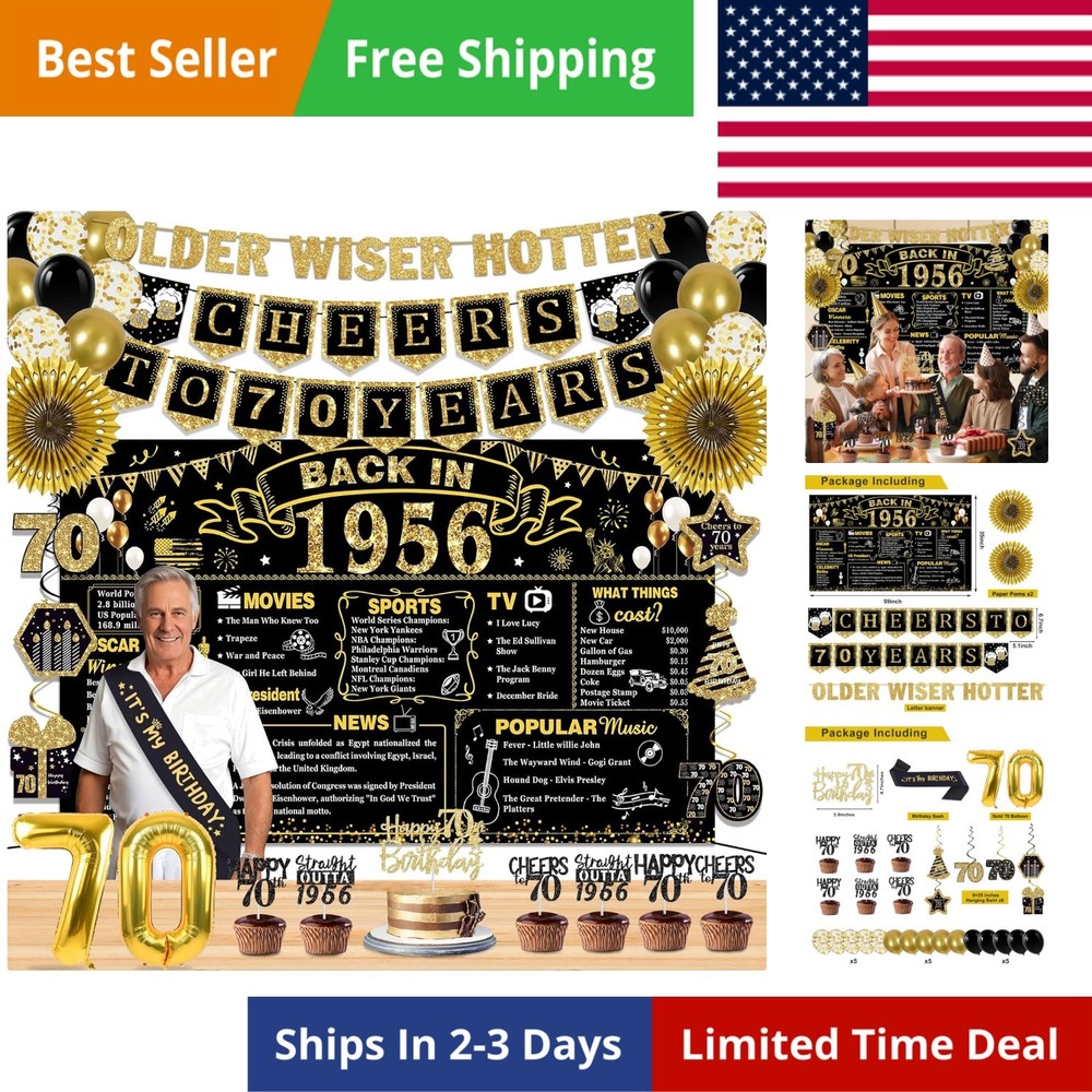 70th Birthday Decorations for Men Women, 36 Pcs Back in 1956 Birthday Party D…