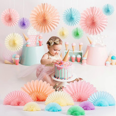 9PCS Huge Pastel Hanging Paper Fans Decoration Macaron Birthday Party Decoration