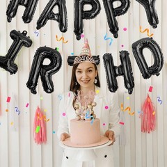 76pcs Birthday Balloon Set, Black Foil Letters, Customizable A-Z & 0-9, Pump Inc