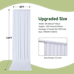 10ft×12ft Wrinkle White Backdrop Curtain for Wedding Parties, 2 Panels 5×12ft