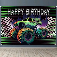 8x6ft Truck Birthday Party Backdrop Banner Race Car Flag Theme Photography Ba…