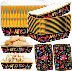 Mexican Fiesta Party Decorations – 50 Pcs Cinco De Mayo Paper Food Trays Disposa