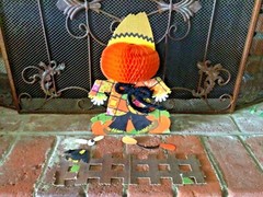 Vintage 1960s Hallmark Halloween Scarecrow Honeycomb Decoration Centerpiece