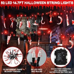 [Timer & 8 Modes] Halloween Party Decorations Bloody Banner with 50LED Red St…