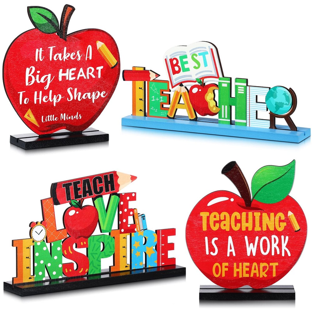 4 Pack Teacher Appreciation Table Centerpieces, Wooden Teacher Appreciation W…