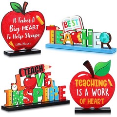 4 Pack Teacher Appreciation Table Centerpieces, Wooden Teacher Appreciation W…