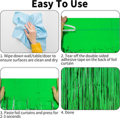 Thicken Green Streamers 4 Pack 13.2X8.2 FT, Tinsel Backdrop Curtains, Foil Fring