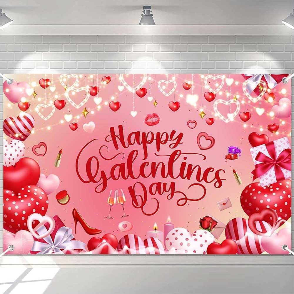 Romantic Happy Galentine’s Day Banner – 70.8×43.3 Inches Backdrop for Party Dec