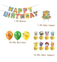 Anime Cartoon Theme Birthday Party Supplies Set ,Cake Toppers Banner Balloons