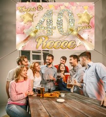 Personalised Birthday Gold Backdrop Background Balloon champagne Party poster