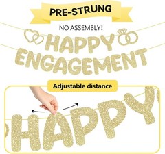 Pre-Strung Engagement Party Decorations,Glitter Happy Engagement Banner,Engaged