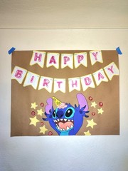 Cartoon & TV Characters Birthday Party Backdrop with PAW Patrol, Stitch, Bluey