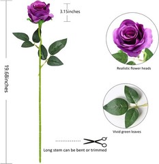 Purple Fake Roses Artificial Flowers – 10 Pcs Fake Artificial Roses Silk Flow…
