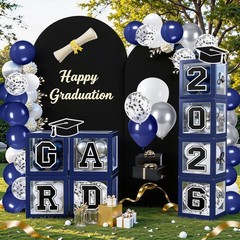Class of 2026 Blue Graduation Decorations Balloon Arch Kit 4 Balloons Boxes GRAD