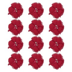 12Pcs 2″ Chiffon Flowers with Rhinestone Pearl Sewing Fabric Flowers, Red