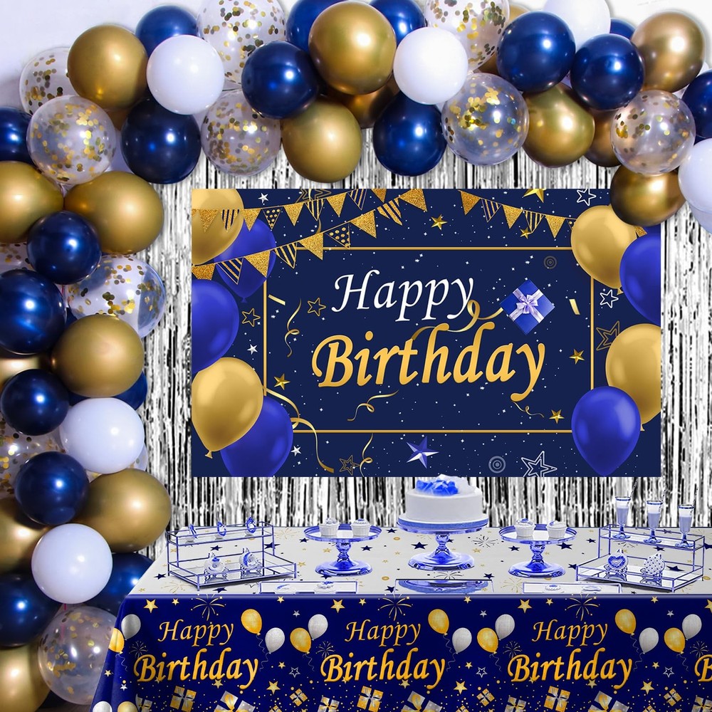 Blue and Gold Birthday Decorations for Men Women, Happy Birthday Decorations …