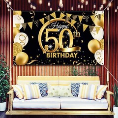 Extra Large Black Gold 50th Birthday Party Decoration Banner – 72.8 x 43.3 Inch
