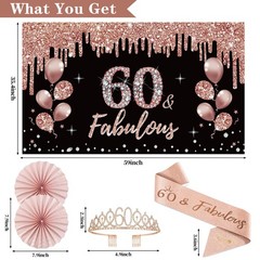 60th Birthday Decorations for Women, 33pcs Black Rose Gold