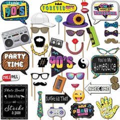 41-PC 90s Photo Booth Props Kit, 8×10 Sign, 45 Sticks, 90s Party Decorations
