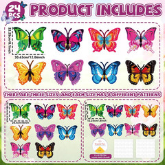24 Pcs Large Spring Butterfly Decorations 3 Size Colorful Butterfly Hanging Orna