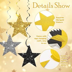 New Years Eve Party Decorations 2026 32 PCS Black Gold Silver Star