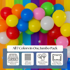 Rainbow 200 Pcs Assorted Latex Party Balloons – Multicolor Ideal for Birthday, A
