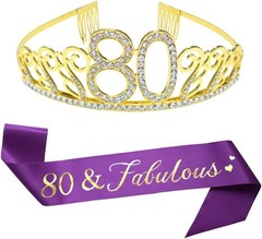 Stunning 80th Birthday Tiara and Glitter Satin Sash for Elegant Celebrations