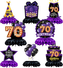 8Pcs 70Th Birthday Table Decorations Honeycomb Centerpieces Purple and Black 70T