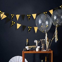 30Ft Black Gold Party Decorations Polka Dot Pennant Banner Paper Circle Dot T…