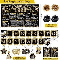 60th Birthday Party Decorations Set, 103 PCS Vintage 1966 Theme, Tableware & Bac