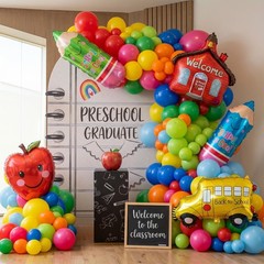 back to school balloons hot pink and red yellow green balloon garland arch ki…