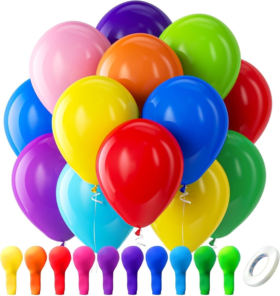 100 PCS 12” Rainbow Latex Balloons – Bright Helium Quality Party Decoration Set