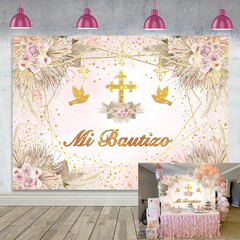 Mi Bautizo Backdrop Boho Baptism God Bless First Holy Communion Party | Backgrou