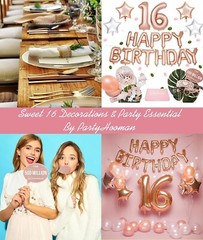 Complete Sweet 16 Rose Gold Party Package: Balloons, Props & Backdrops Included