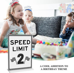 Race Car Birthday Decor – Speed Limit 2 Acrylic Sign with Stand, 8×12 inches